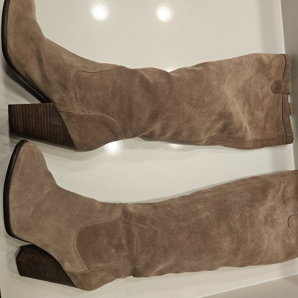 Vince Camuto Braden Verona Leather Tall Boots in Taupe Suede 8.5